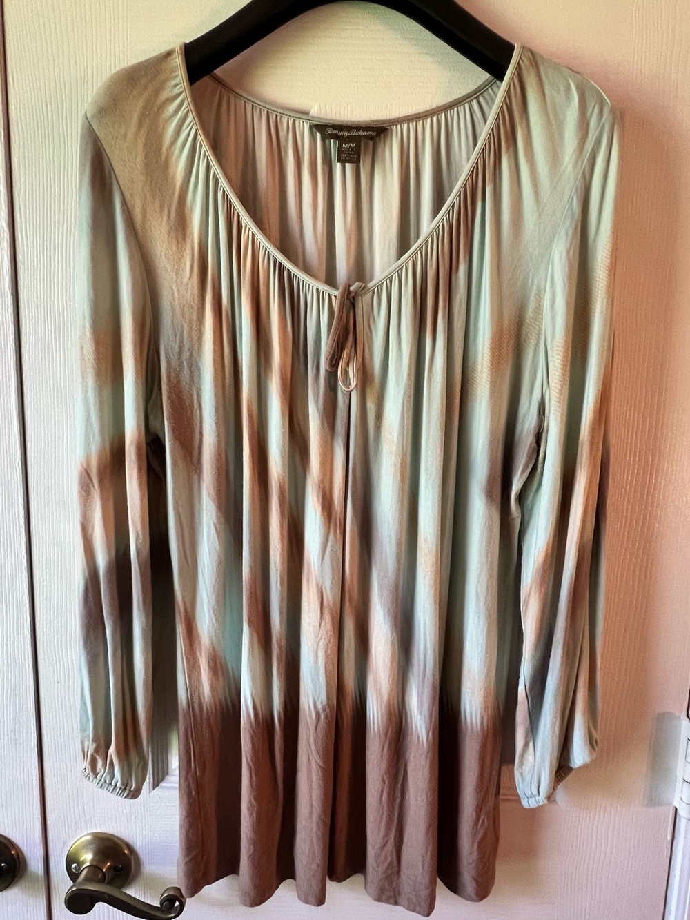 Tommy Bahama Sage Green and Brown Tie-Dye Scoop Neck Long Sleeve Tunic